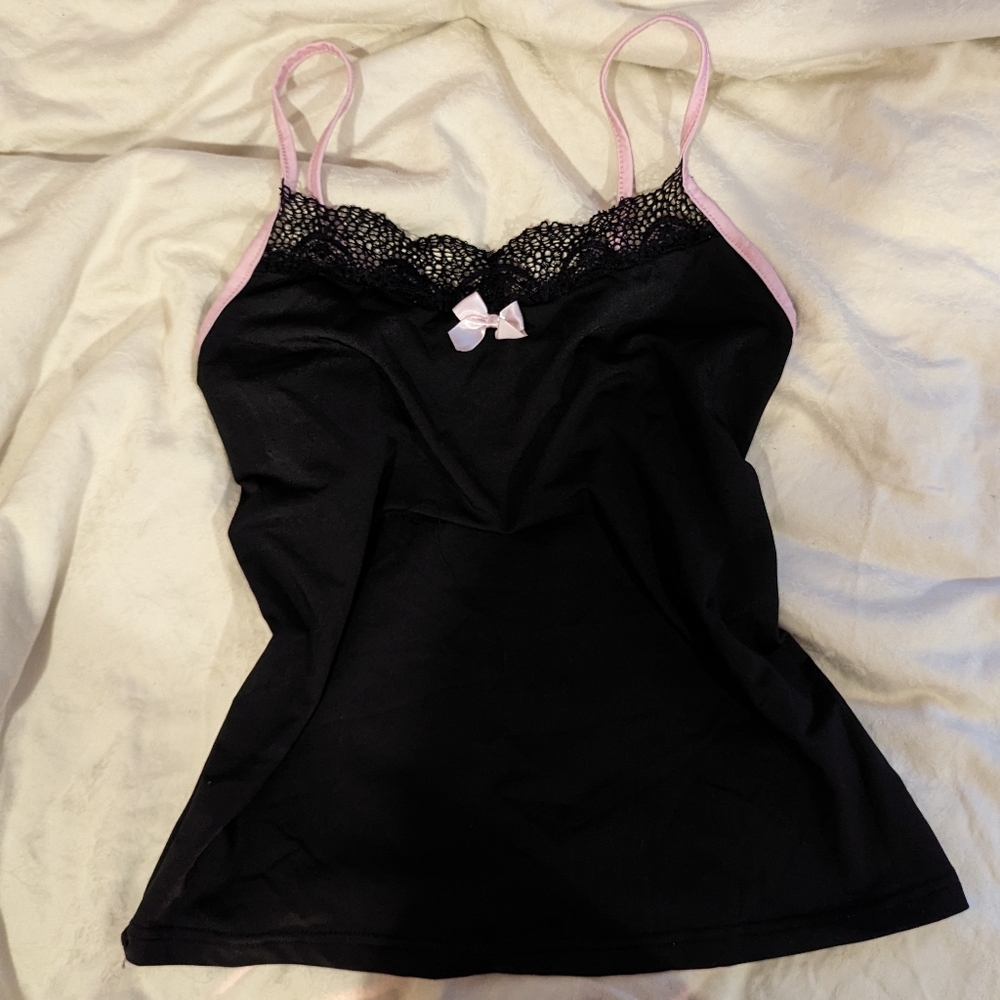 Black Camisole with a pink bow and straps - Fits a Small to a Medium